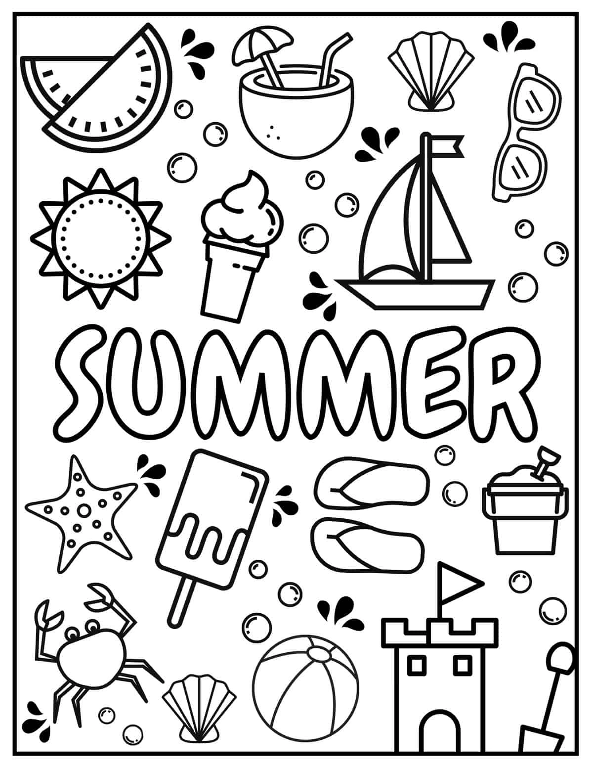 Coloring book summer elements